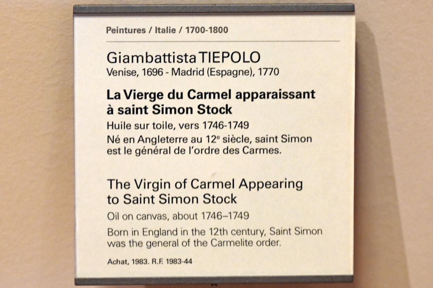 Giovanni Battista Tiepolo (1715–1785), Die Jungfrau vom Karmel erscheint dem heiligen Simon Stock, Paris, Musée du Louvre, Saal 725, um 1746–1749, Bild 2/2
