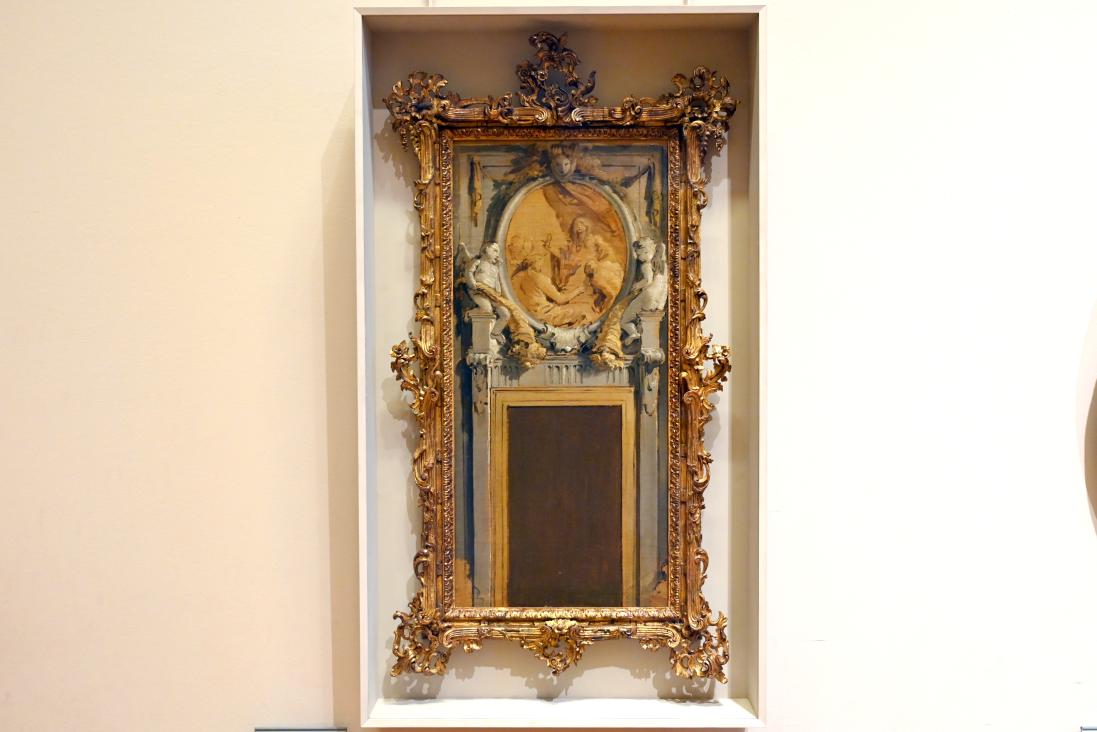 Giovanni Battista Tiepolo (1715–1785), Dekor für eine Supraporte, Madrid, Palacio Real, jetzt Paris, Musée du Louvre, Saal 725, um 1762–1764, Bild 1/2