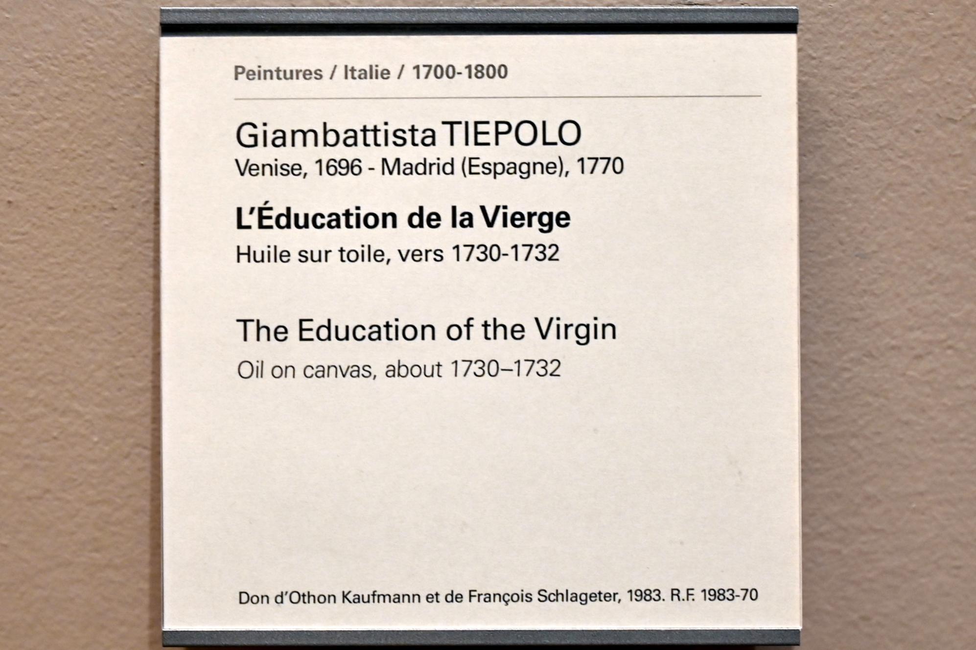 Giovanni Battista Tiepolo (1715–1785), Die Erziehung der Jungfrau, Paris, Musée du Louvre, Saal 725, um 1730–1732, Bild 2/2