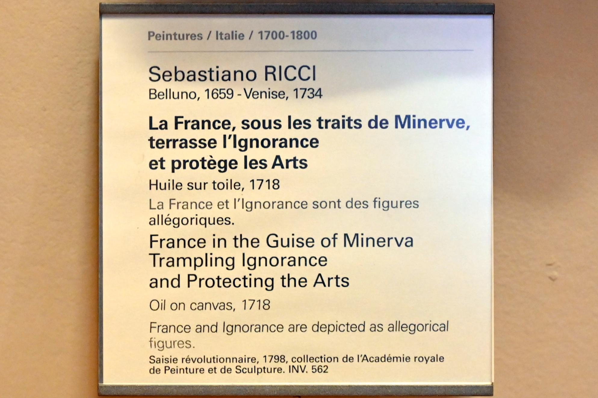 Sebastiano Ricci (1692–1733), Frankreich tritt in der Gestalt von Minerva die Unwissenheit und schützt die Künste, Paris, Musée du Louvre, Saal 724, 1718, Bild 2/2