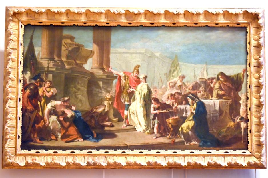 Giovanni Battista Pittoni (1722–1748), Polyxena vor dem Grab von Achilles (Das Opfer der Polyxena), Paris, Musée du Louvre, Saal 724, um 1732–1735, Bild 1/2