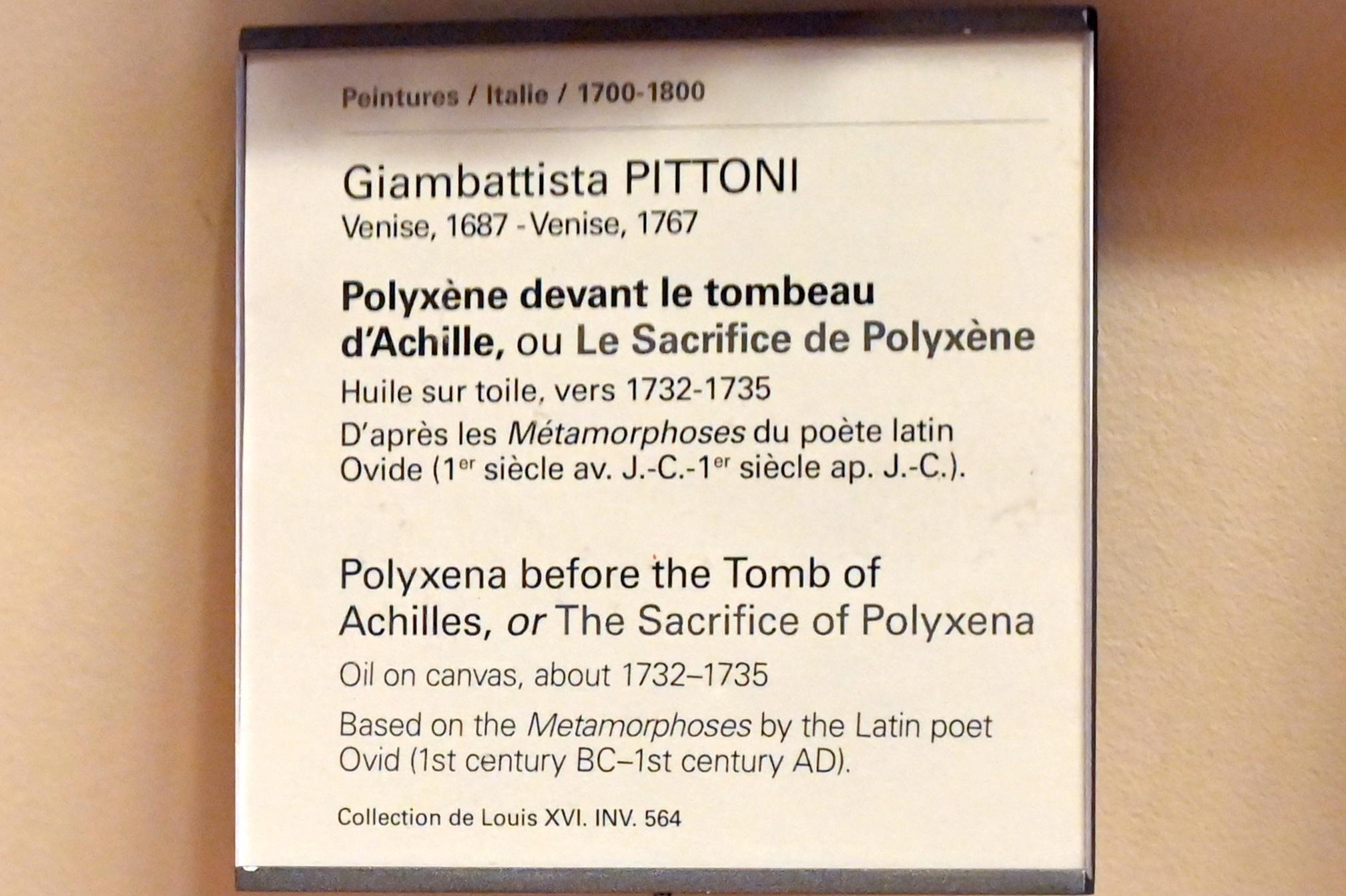 Giovanni Battista Pittoni (1722–1748), Polyxena vor dem Grab von Achilles (Das Opfer der Polyxena), Paris, Musée du Louvre, Saal 724, um 1732–1735, Bild 2/2