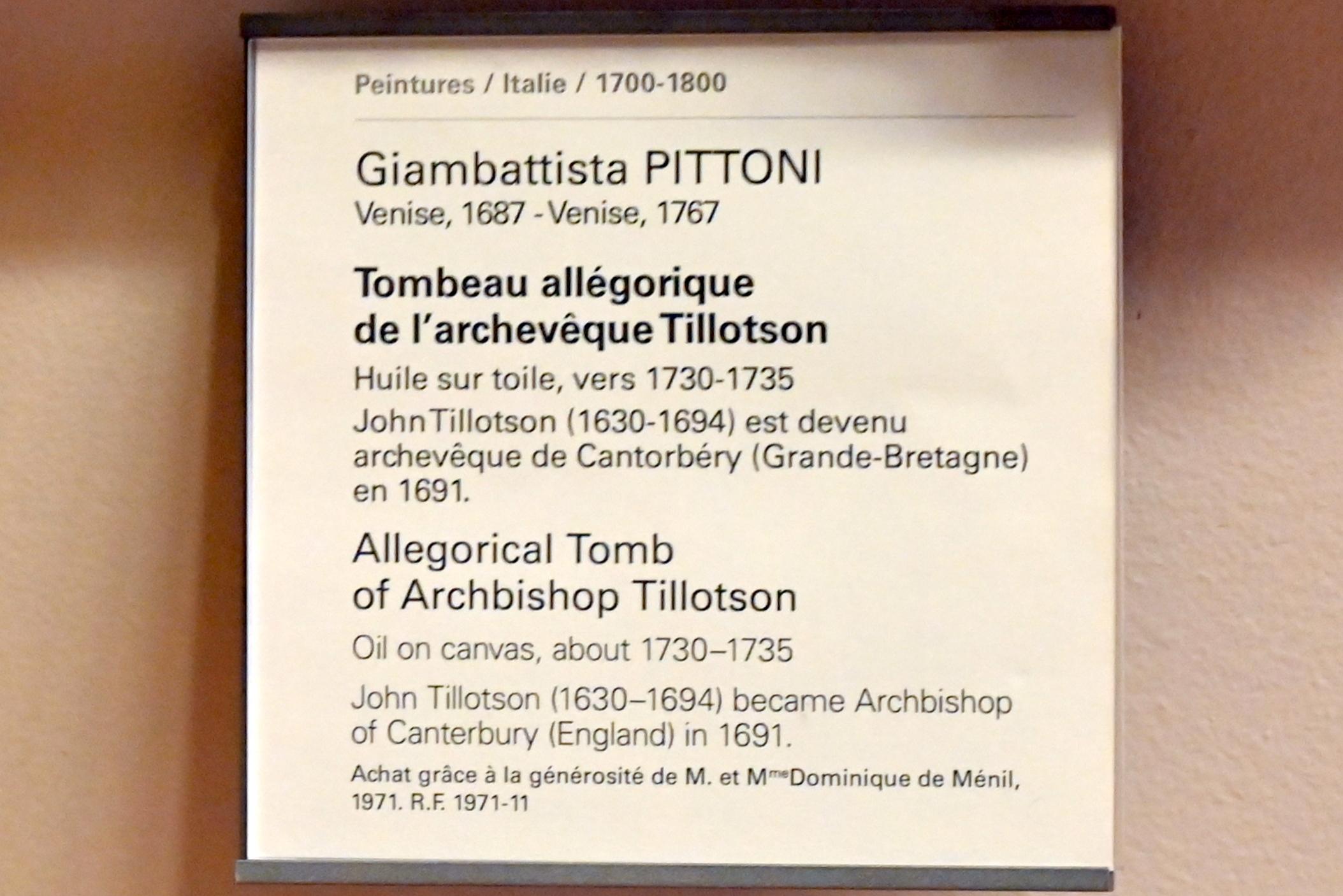Giovanni Battista Pittoni (1722–1748), Allegorisches Grab von Erzbischof Tillotson, Paris, Musée du Louvre, Saal 724, um 1730–1735, Bild 2/2