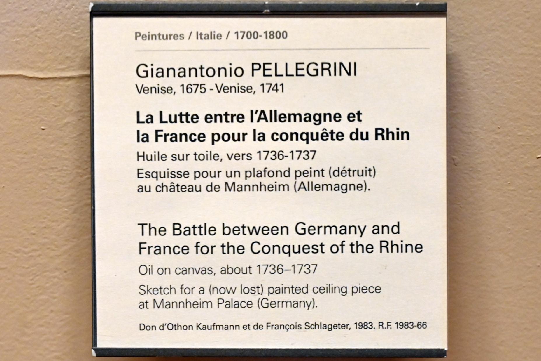 Giovanni Antonio Pellegrini (1710–1736), Die Schlacht zwischen Deutschland und Frankreich um die Eroberung des Rheins, Mannheimer Residenz, jetzt Paris, Musée du Louvre, Saal 724, um 1736–1737, Bild 2/2