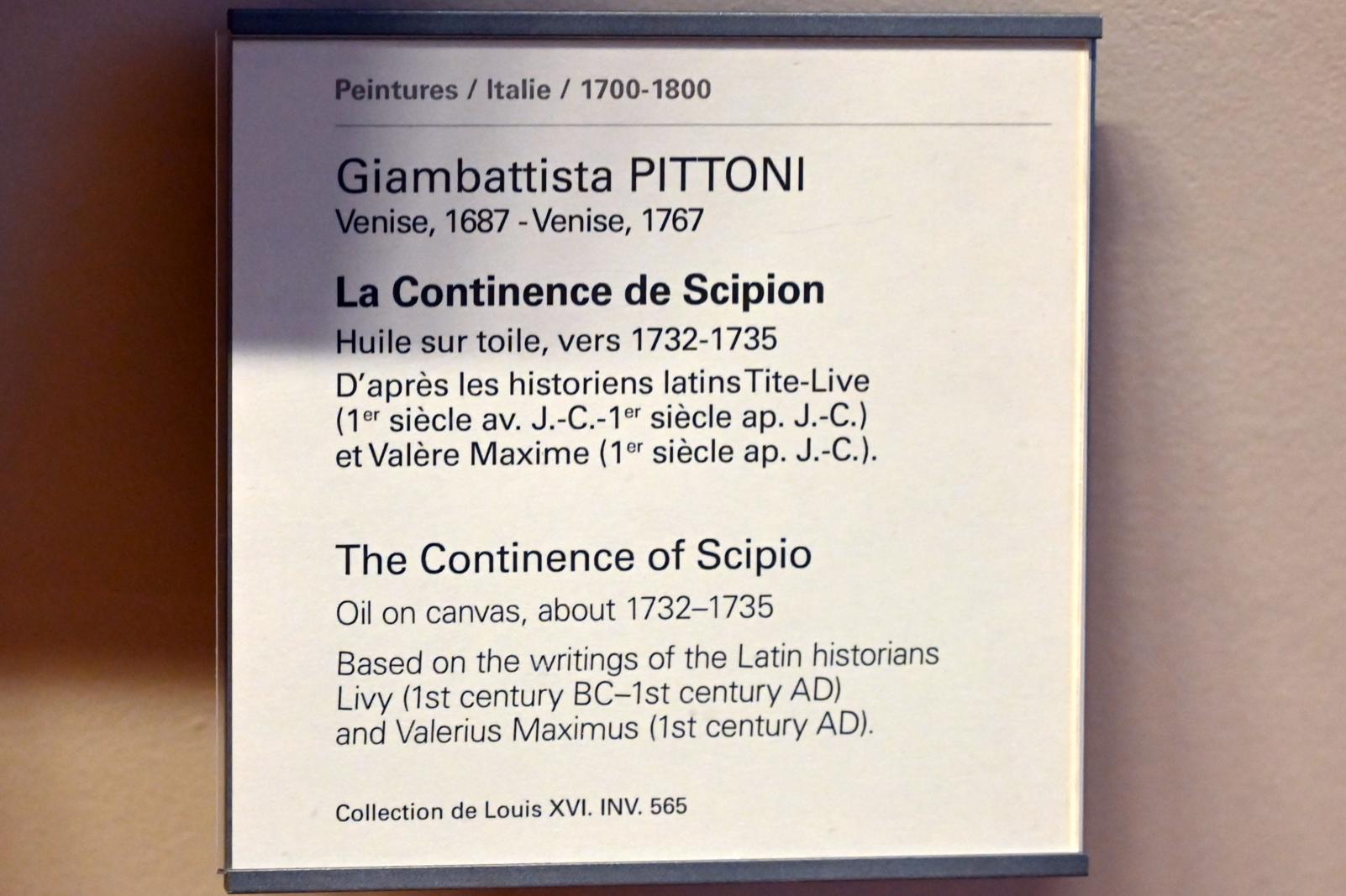 Giovanni Battista Pittoni (1722–1748), Die Enthaltsamkeit Scipios, Paris, Musée du Louvre, Saal 724, um 1732–1735, Bild 2/2