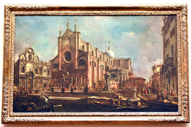 Francesco Guardi (1755–1790), Campo der Kirche Santi Giovanni e Paolo mit der Scuola di San Marco in Venedig, Paris, Musée du Louvre, Saal 723, um 1760–1765, Bild 1/2