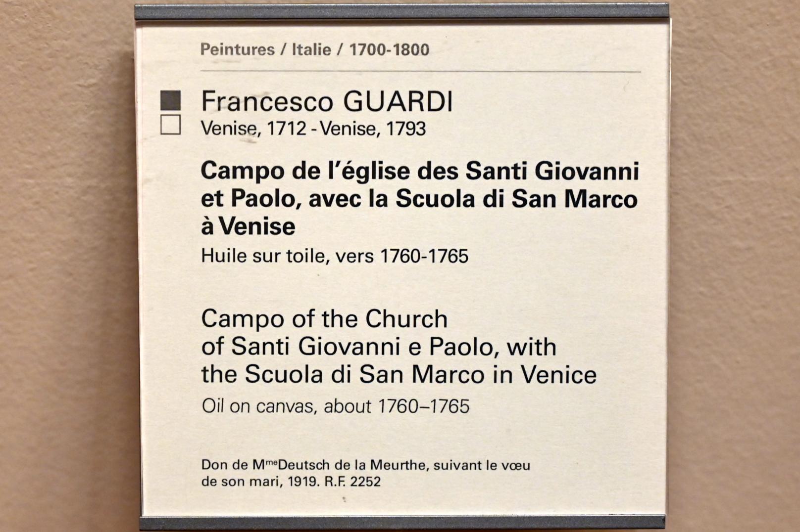 Francesco Guardi (1755–1790), Campo der Kirche Santi Giovanni e Paolo mit der Scuola di San Marco in Venedig, Paris, Musée du Louvre, Saal 723, um 1760–1765, Bild 2/2
