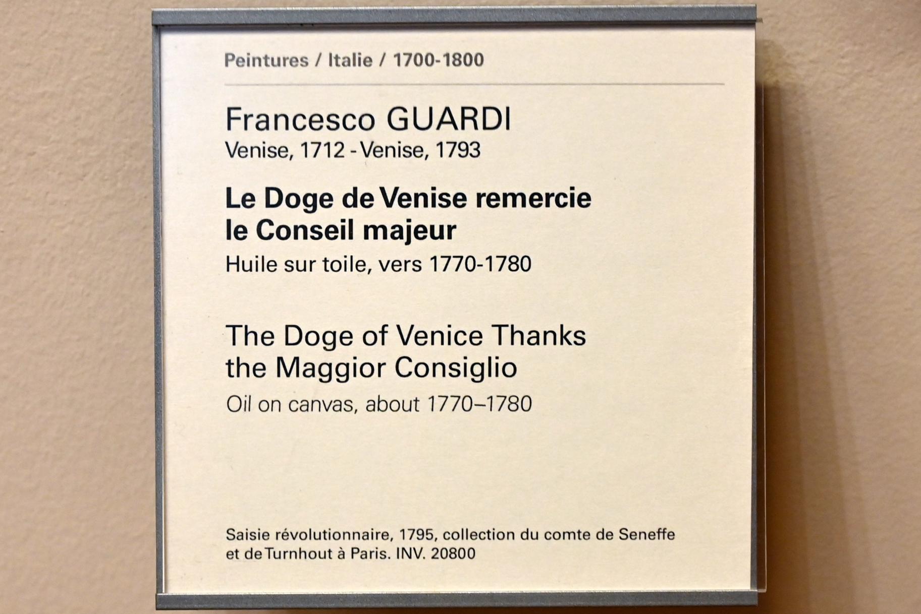Francesco Guardi (1755–1790), Der Doge von Venedig dankt dem Maggior Consiglio, Paris, Musée du Louvre, Saal 723, um 1770–1780, Bild 2/2