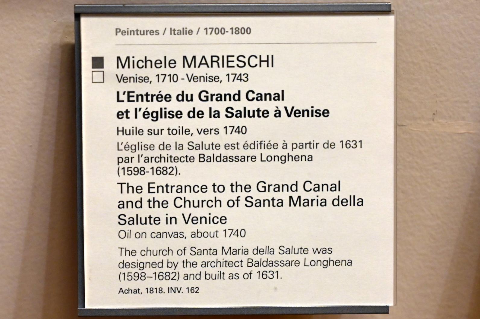 Michele Marieschi (1734–1740), Der Eingang zum Canal Grande und die Kirche Santa Maria della Salute in Venedig, Paris, Musée du Louvre, Saal 723, um 1740, Bild 2/2