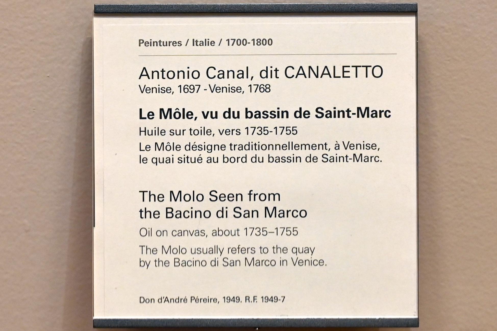 Giovanni Antonio Canal ("Canaletto") (1722–1765), Der Molo vom Bacino di San Marco aus gesehen, Paris, Musée du Louvre, Saal 723, um 1735–1755, Bild 2/2