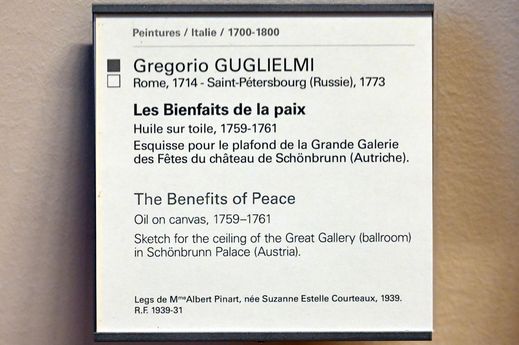 Gregorio Guglielmi (1755–1766), Die Vorteile des Friedens, Wien, Schloss Schönbrunn, jetzt Paris, Musée du Louvre, Saal 722, um 1759–1761, Bild 2/2