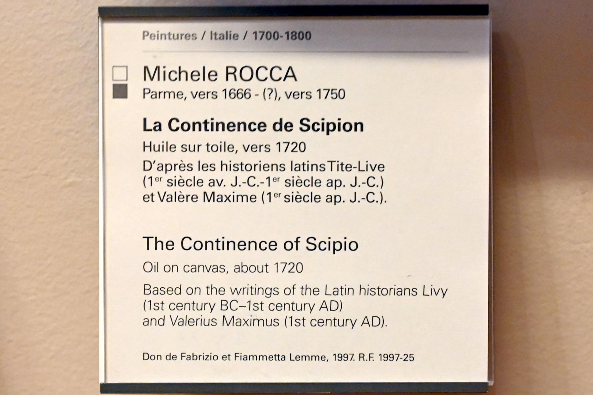 Michele Rocca (1705–1720), Die Enthaltsamkeit des Scipio, Paris, Musée du Louvre, Saal 722, um 1720, Bild 2/2