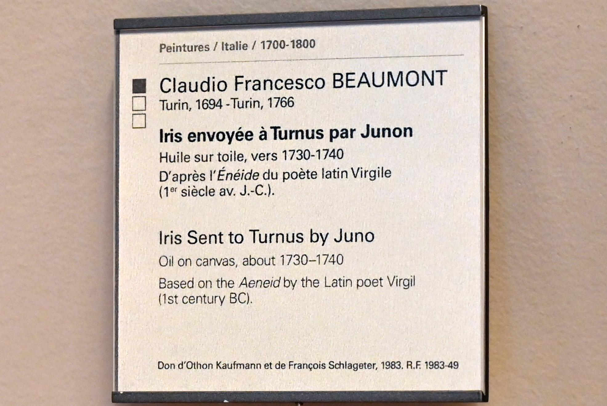 Claudio Francesco Beaumont (1735), Iris wird von Juno zu Turnus gesendet, Paris, Musée du Louvre, Saal 722, um 1730–1740, Bild 2/2