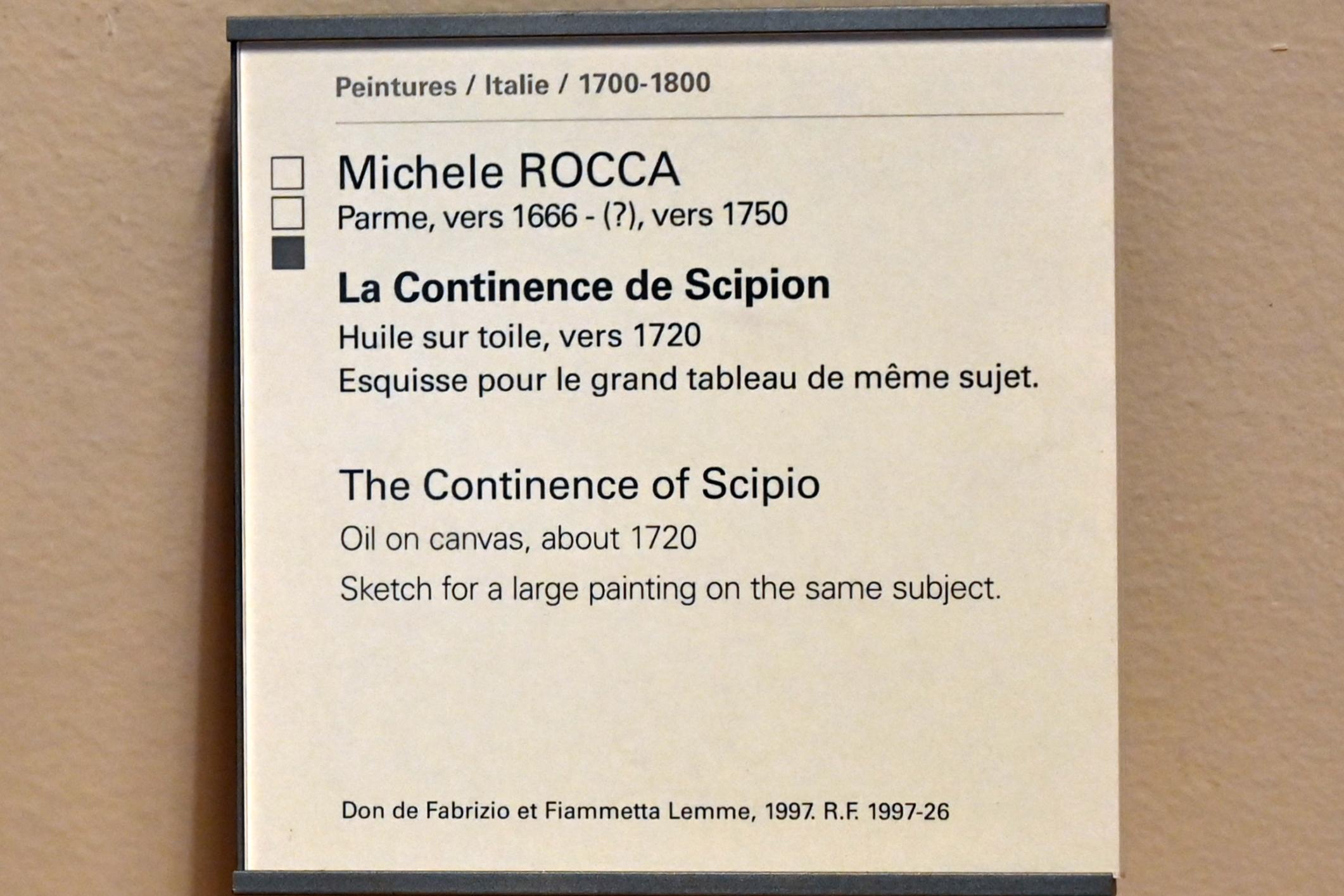 Michele Rocca (1705–1720), Die Enthaltsamkeit des Scipio, Paris, Musée du Louvre, Saal 722, um 1720, Bild 2/2