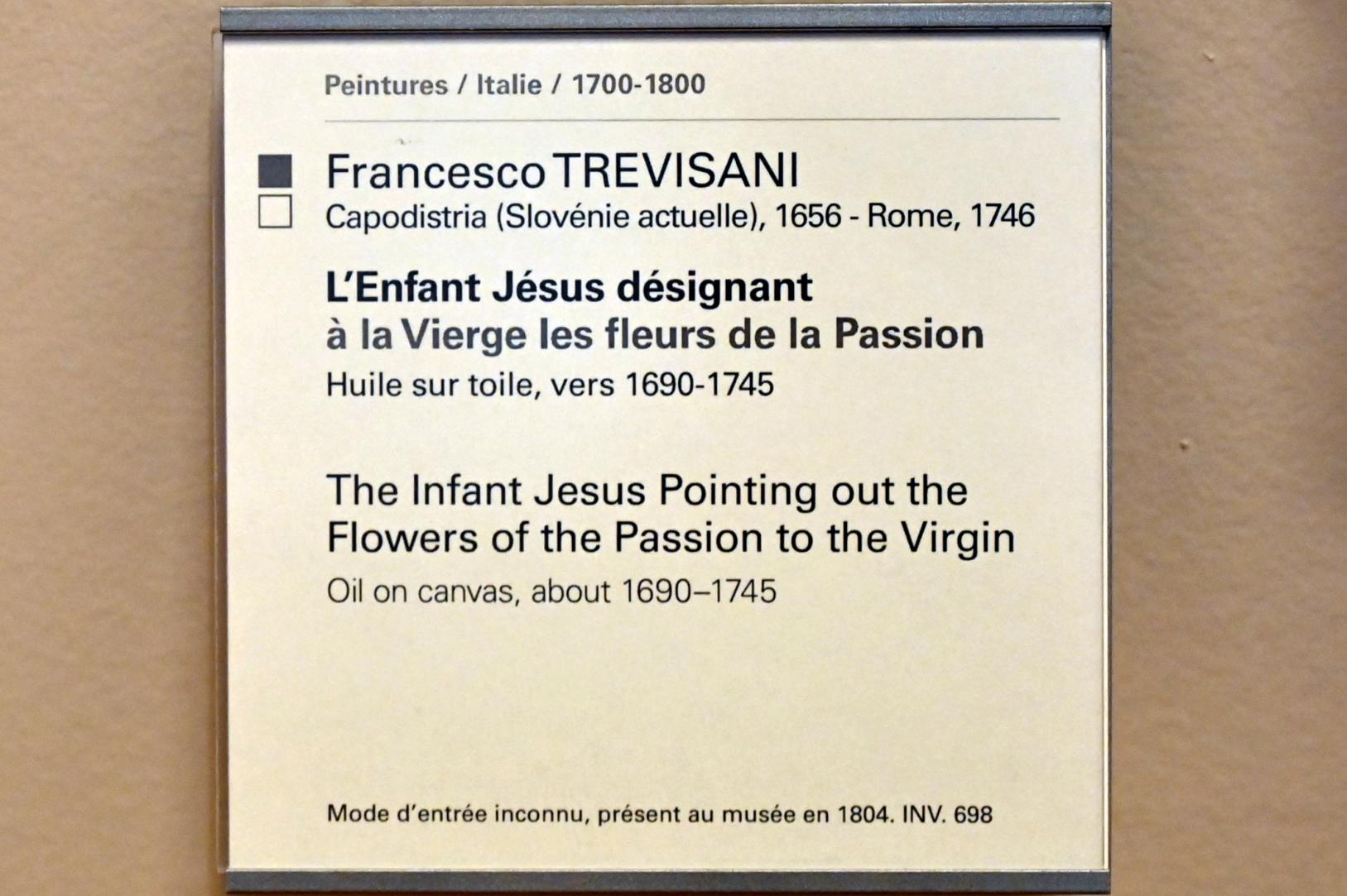 Francesco Trevisani (1705–1737), Das Jesuskind zeigt der Jungfrau die Blumen der Passion, Paris, Musée du Louvre, Saal 722, um 1690–1745, Bild 2/2