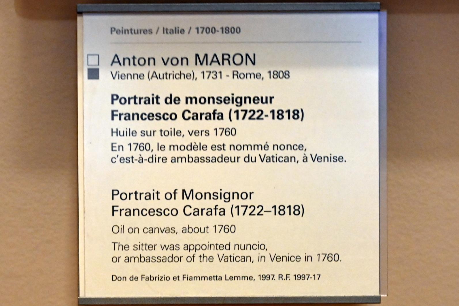 Anton von Maron (1760–1778), Porträt des Monsignore Francesco Carafa (1722-1818), Paris, Musée du Louvre, Saal 722, um 1760, Bild 2/2