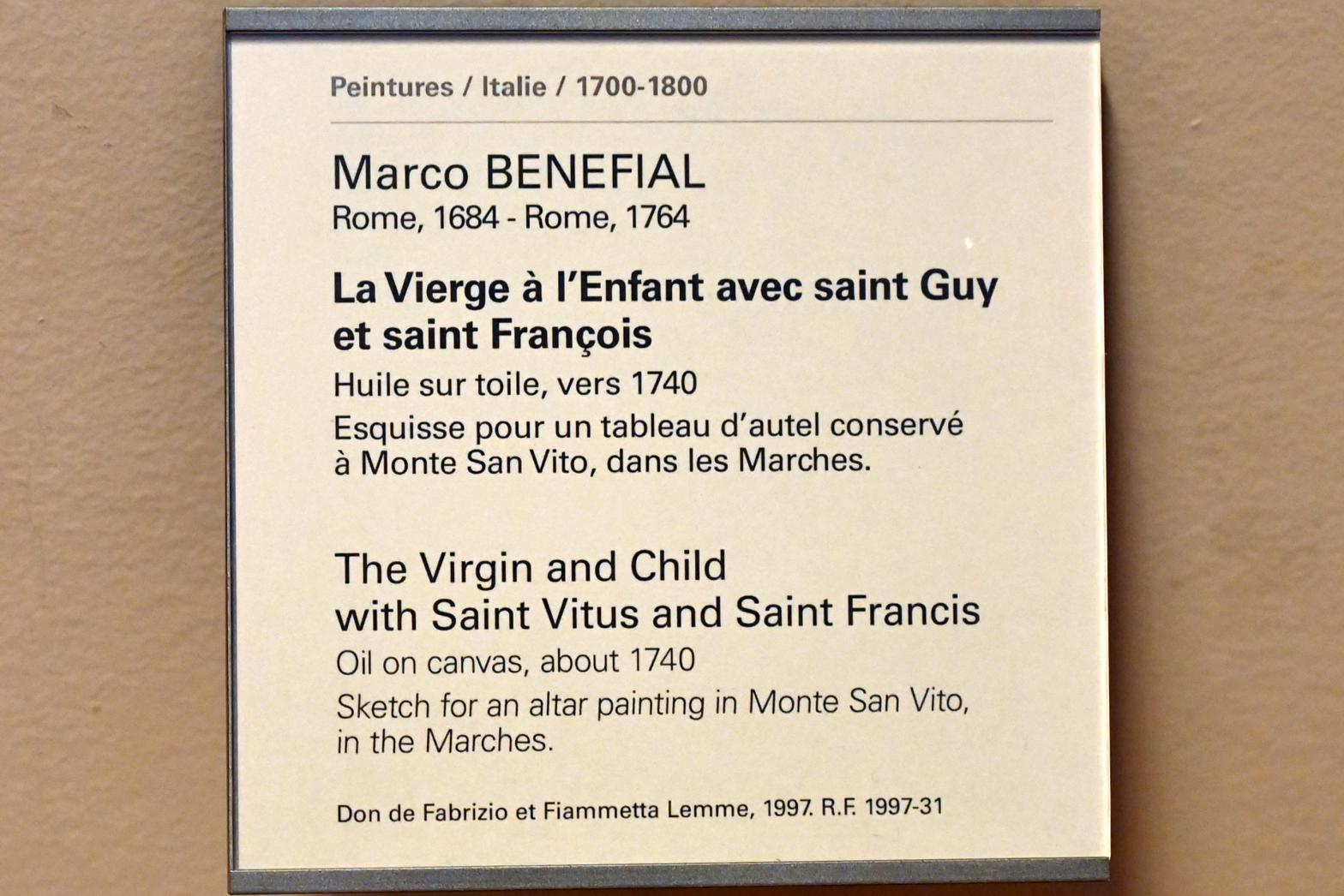 Marco Benefial (1740), Maria mit Kind und den Heiligen Vitus und Franziskus, Paris, Musée du Louvre, Saal 722, um 1740, Bild 2/2