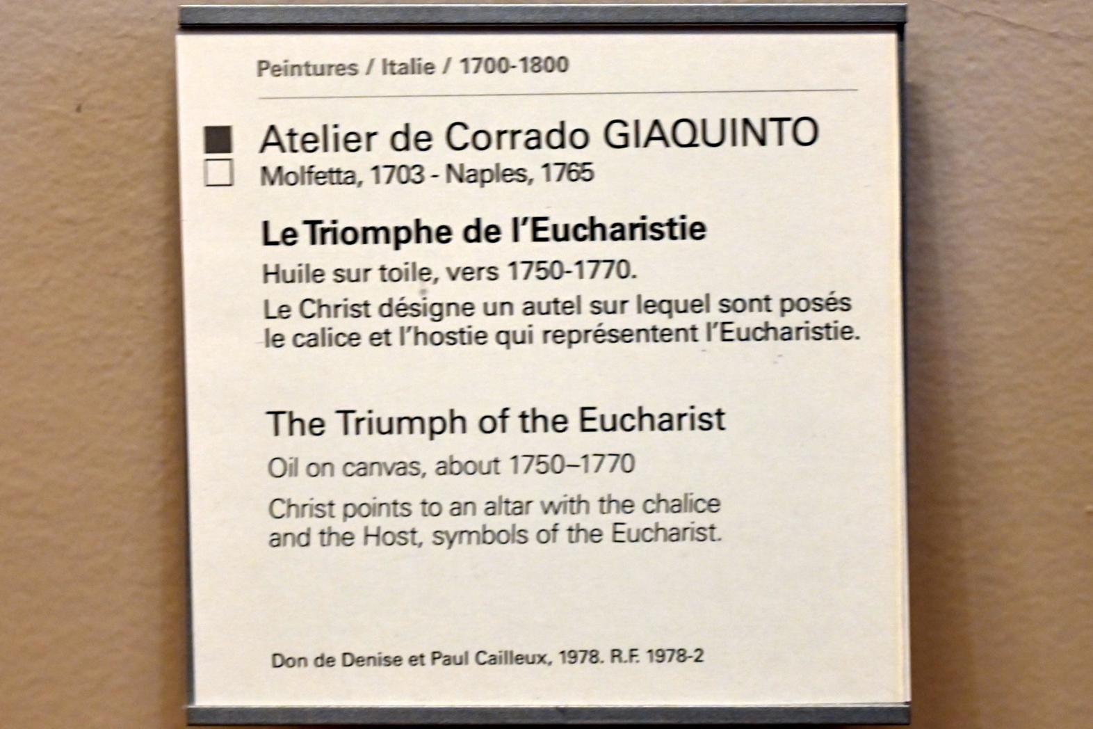 Corrado Giaquinto (Werkstatt) (1760), Der Triumph der Eucharistie, Paris, Musée du Louvre, Saal 722, um 1750–1770, Bild 2/2