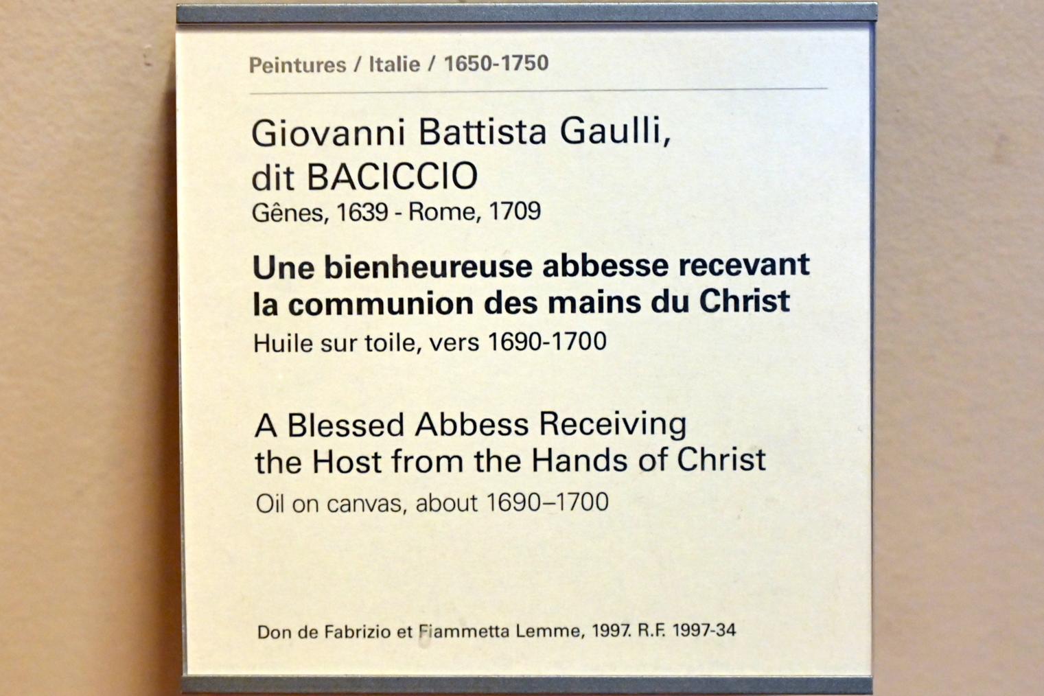 Giovanni Battista Gaulli (1666–1695), Eine selige Äbtissin empfängt die Kommunion aus den Händen Christi, Paris, Musée du Louvre, Saal 721, um 1690–1700, Bild 2/2