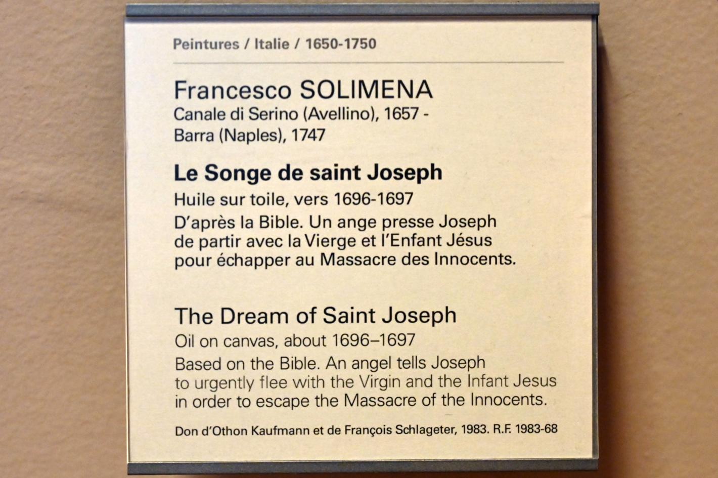Francesco Solimena (1680–1731), Der Traum des heiligen Josef, Paris, Musée du Louvre, Saal 721, um 1696–1697, Bild 2/2