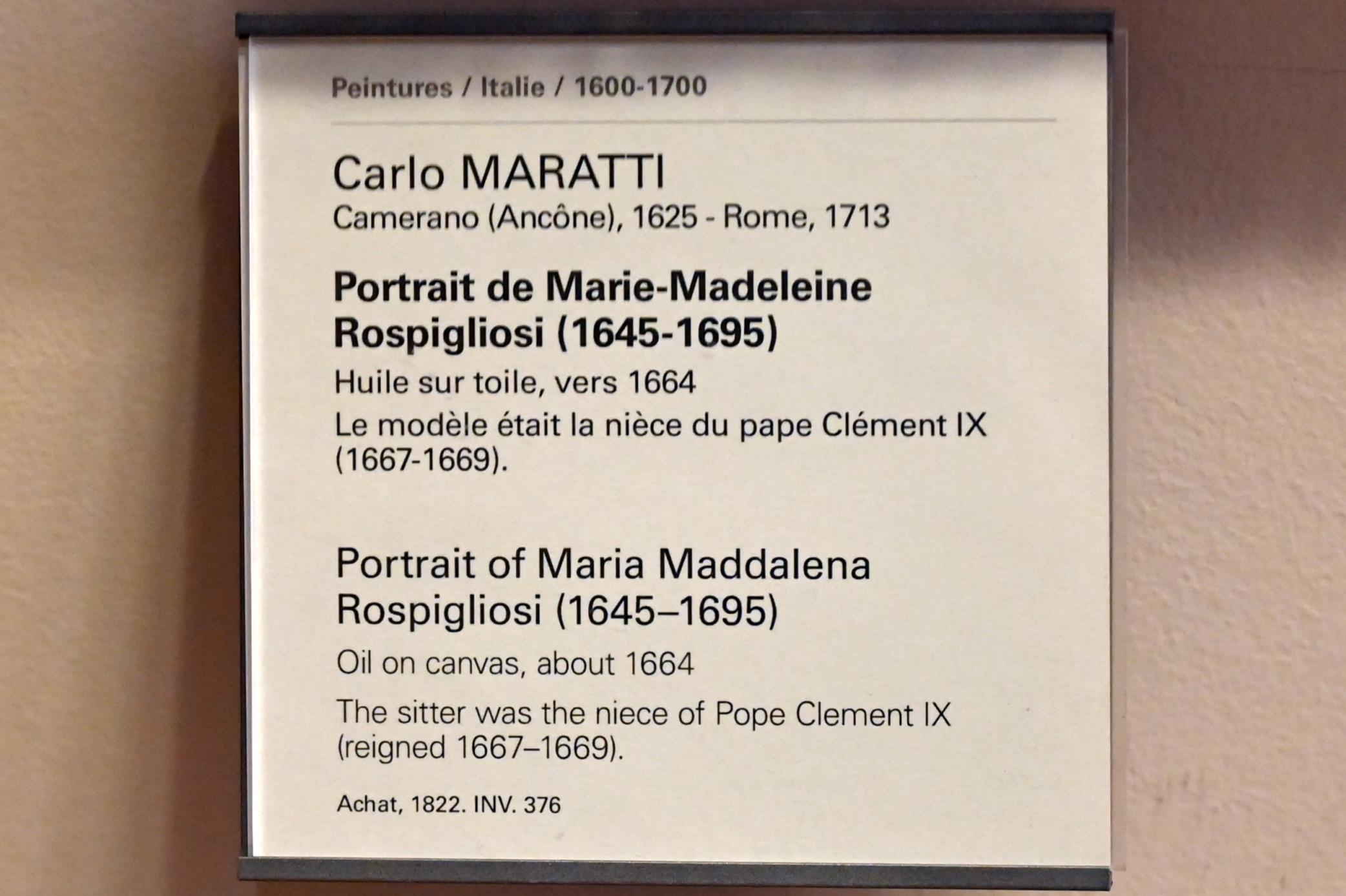 Carlo Maratta (1657–1704), Porträt der Maria Maddalena Rospigliosi (1645-1695), Paris, Musée du Louvre, Saal 721, um 1664, Bild 2/2