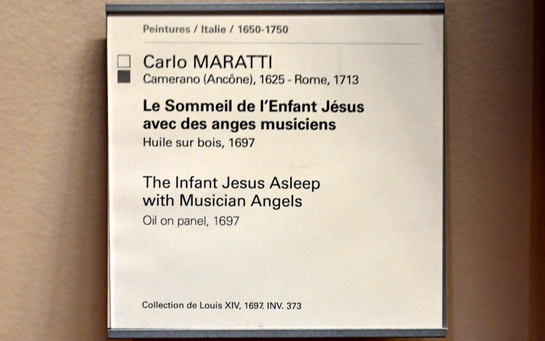 Carlo Maratta (1657–1704), Das schlafende Jesuskind mit musizierenden Engeln, Paris, Musée du Louvre, Saal 721, 1697, Bild 2/2