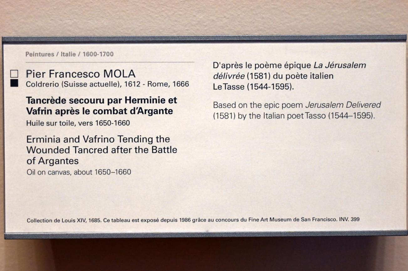 Pier Francesco Mola (1632–1660), Tankred wird nach dem Kampf mit Argante von Erminia und Vafrino gepflegt, Paris, Musée du Louvre, Saal 721, um 1650–1660, Bild 2/2