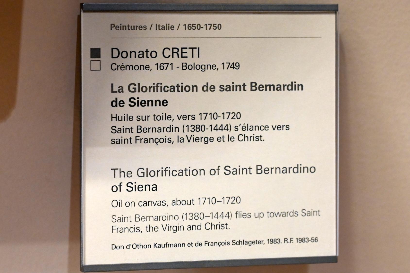 Donato Creti (1707–1729), Die Verherrlichung des Heiligen Bernhardin von Siena, Paris, Musée du Louvre, Saal 720, um 1710–1720, Bild 2/2