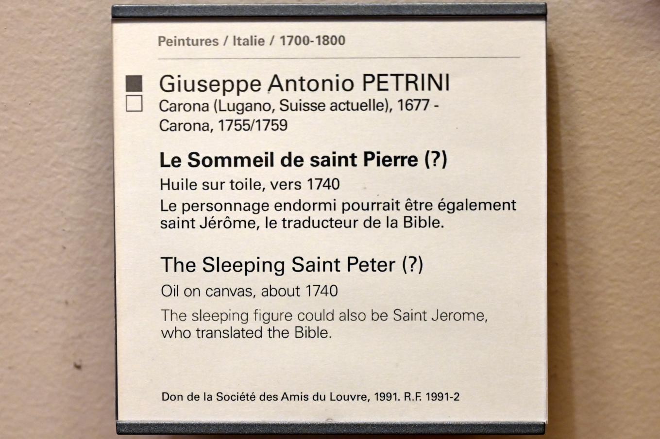 Giuseppe Antonio Petrini (1740), Der schlafende Heilige Petrus (?), Paris, Musée du Louvre, Saal 720, um 1740, Bild 2/2