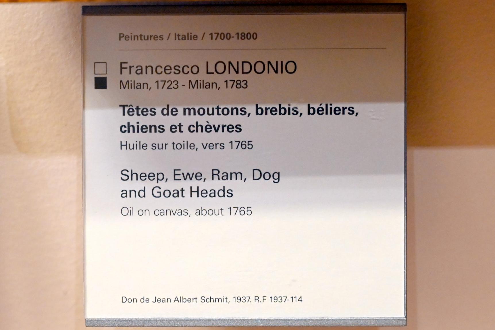 Francesco Londonio (1765), Köpfe von Schafen, Mutterschafen, Widdern, Hunden und Ziegen, Paris, Musée du Louvre, Saal 720, um 1765, Bild 2/2