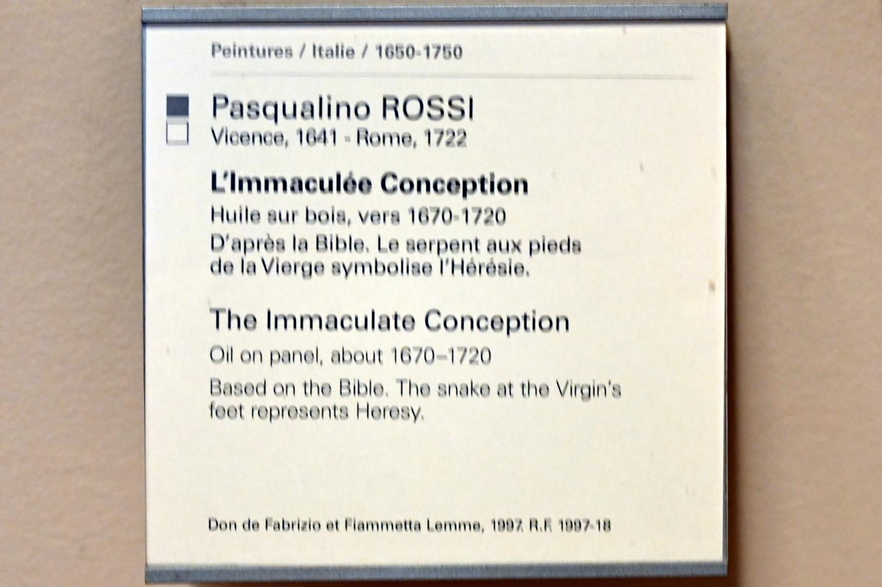 Pasquale de’ Rossi (1695–1700), Maria Immaculata, Paris, Musée du Louvre, Saal 720, um 1670–1720, Bild 2/2