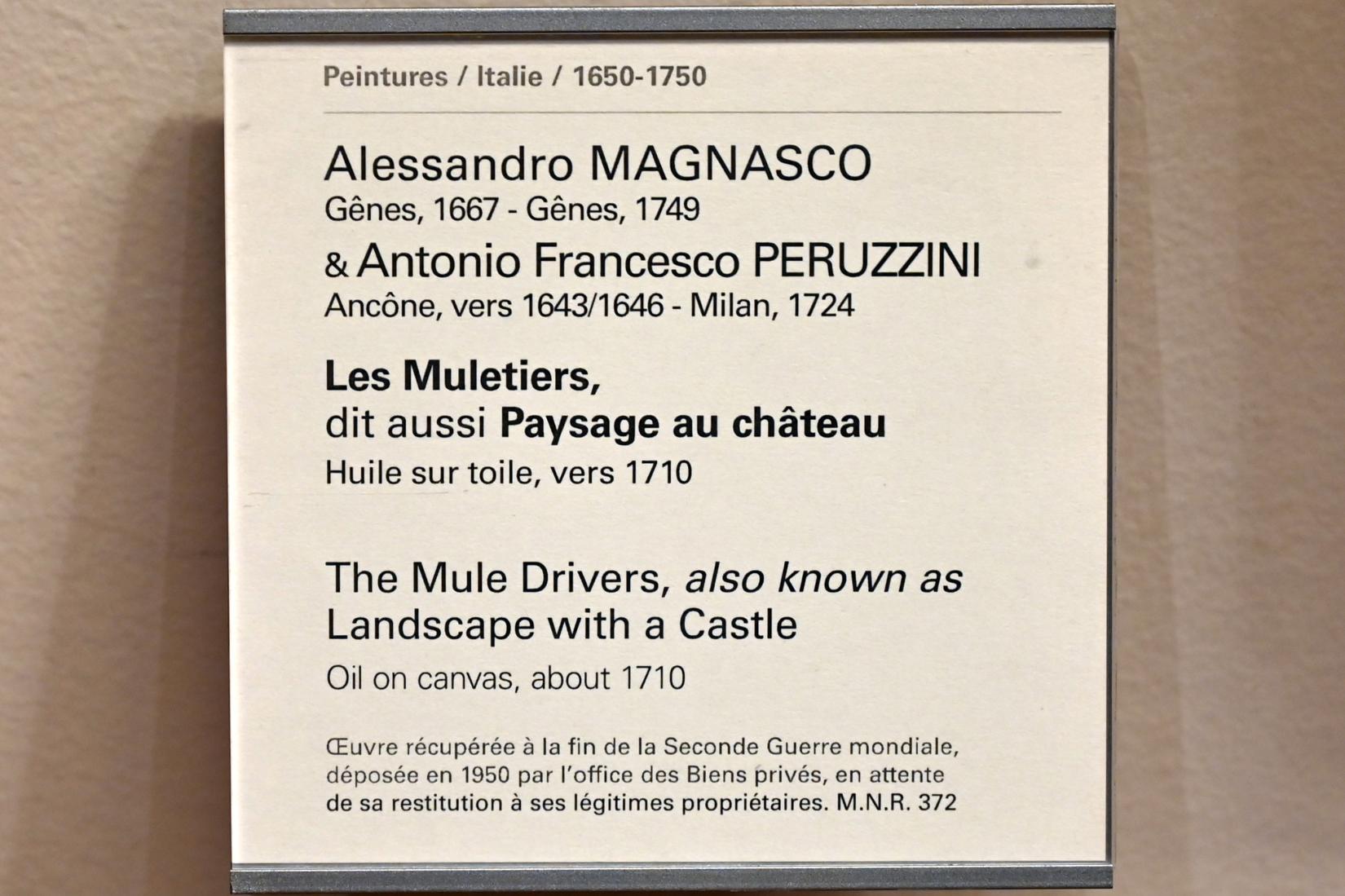 Alessandro Magnasco (1690–1737), Die Maultiertreiber (Landschaft mit Burg), Paris, Musée du Louvre, Saal 720, um 1710, Bild 2/2