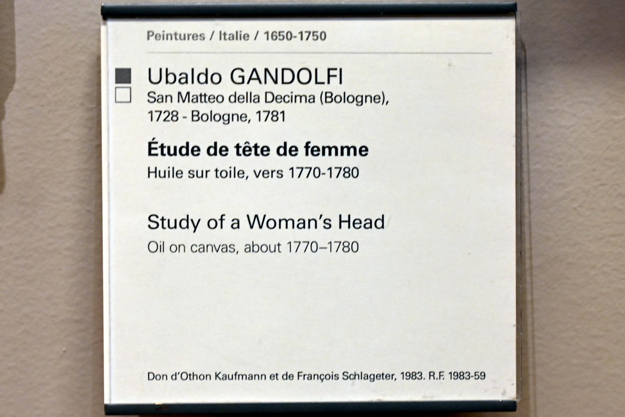 Ubaldo Gandolfi (1764–1778), Studie eines Frauenkopfes, Paris, Musée du Louvre, Saal 720, um 1770–1780, Bild 2/2