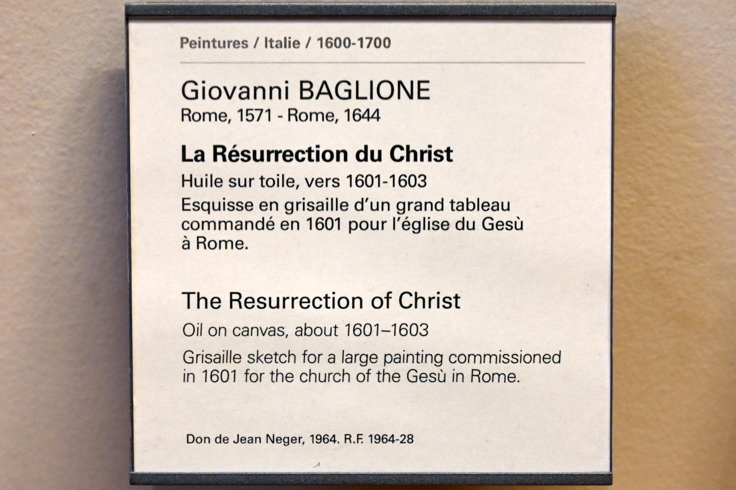 Giovanni Baglione (1602–1606), Auferstehung Christi, Rom, Kirche Il Gesù, jetzt Paris, Musée du Louvre, Saal 727, um 1601–1603, Bild 2/2