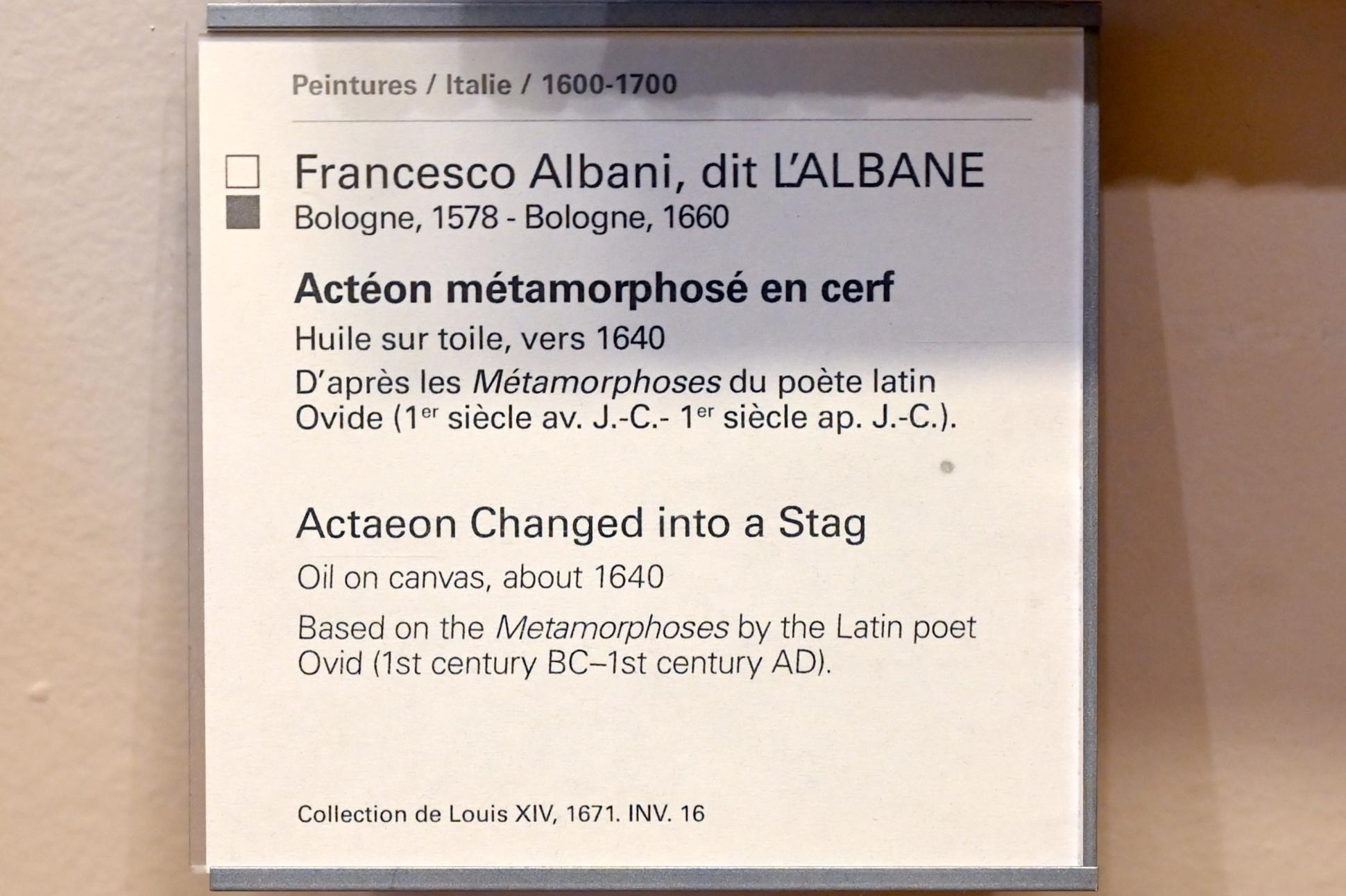 Francesco Albani (1599–1655), Aktäon verwandelt sich in einen Hirsch, Paris, Musée du Louvre, Saal 727, um 1640, Bild 2/2