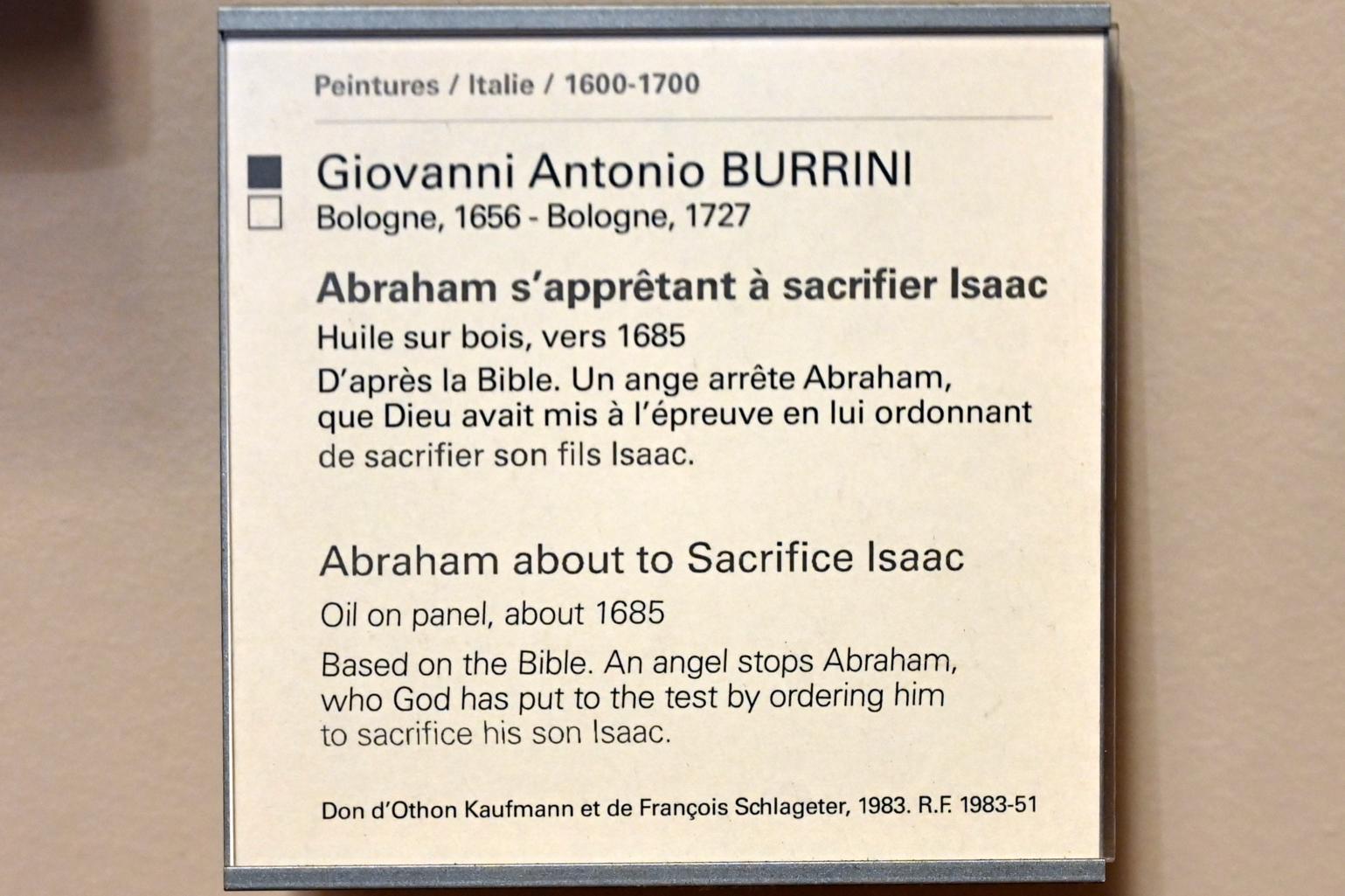 Giovanni Antonio Burrini (1679–1700), Abraham opfert seinen Sohn Isaak, Paris, Musée du Louvre, Saal 727, 1685, Bild 2/2