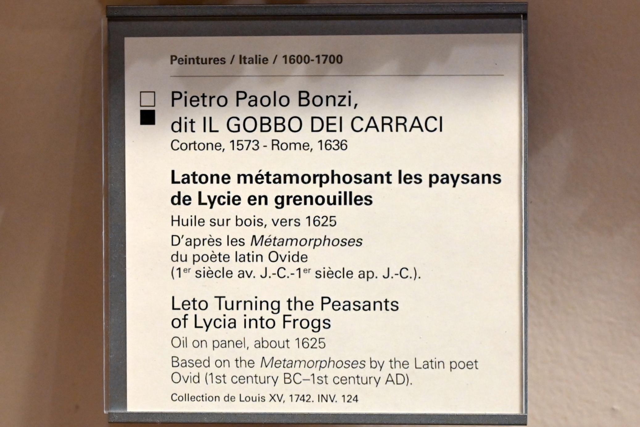 Pietro Paolo Bonzi (Gobbo dei Carracci) (1625), Latona verwandelt die Bauern Lykiens in Frösche, Paris, Musée du Louvre, Saal 727, um 1625, Bild 2/2