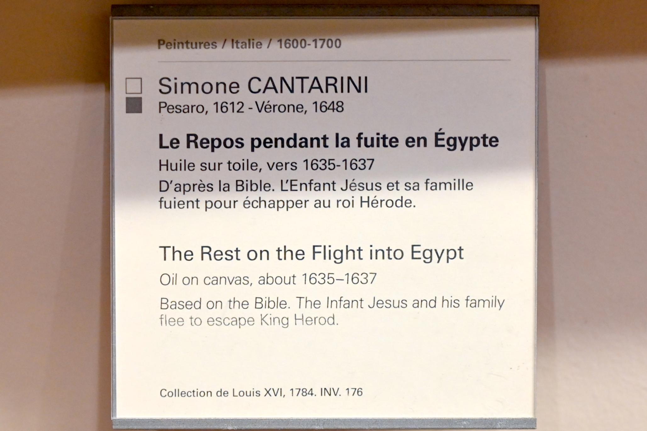 Simone Cantarini (Pesarese) (1630–1640), Ruhe auf der Flucht nach Ägypten, Paris, Musée du Louvre, Saal 727, um 1635–1637, Bild 2/2