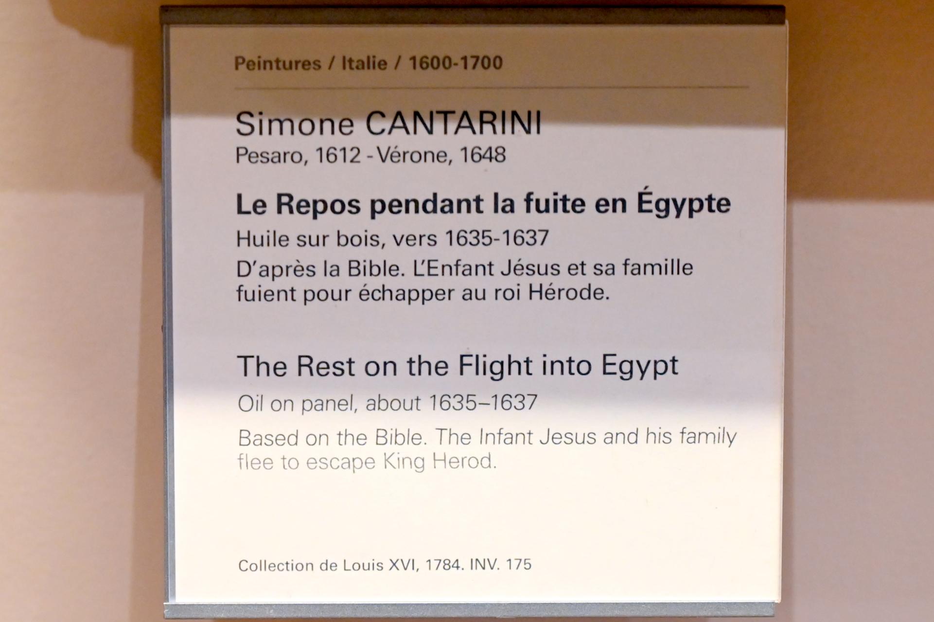 Simone Cantarini (Pesarese) (1630–1640), Ruhe auf der Flucht nach Ägypten, Paris, Musée du Louvre, Saal 727, um 1635–1637, Bild 2/2