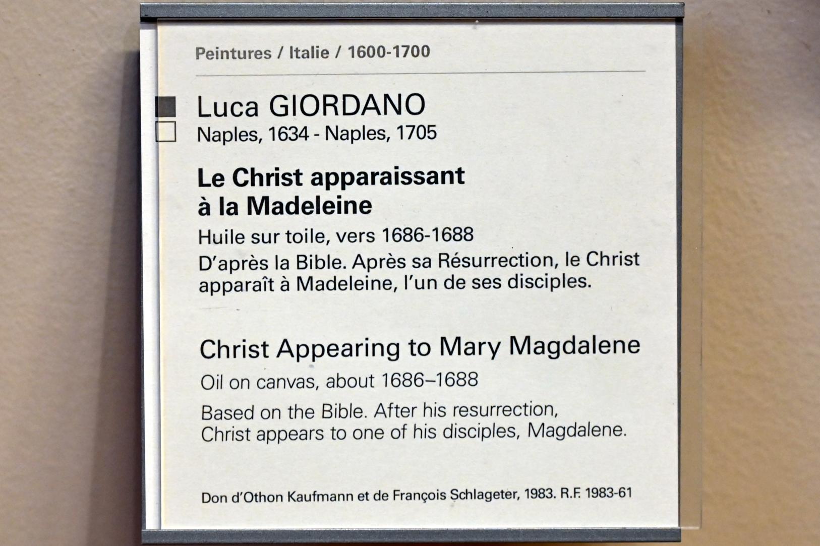 Luca Giordano (1651–1696), Christus erscheint Maria Magdalena, Paris, Musée du Louvre, Saal 728, um 1686–1688, Bild 2/2