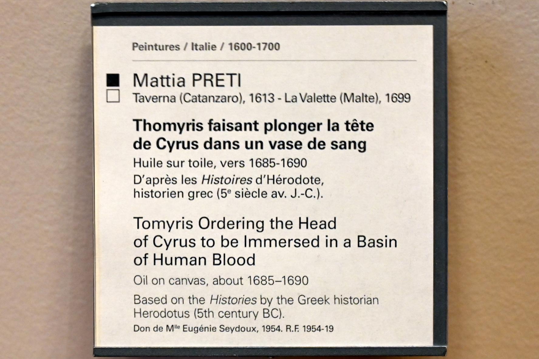 Mattia Preti (1632–1699), Thomyris lässt den Kopf des Cyrus in ein Blutgefäß eintauchen, Paris, Musée du Louvre, Saal 728, um 1685–1690, Bild 2/2