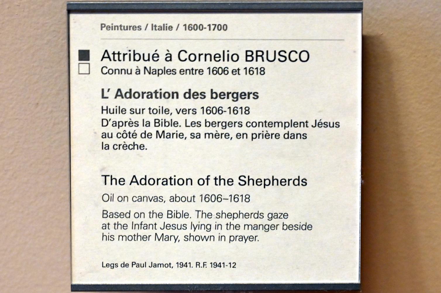 Cornelio Brusco (1612), Anbetung der Hirten, Paris, Musée du Louvre, Saal 728, um 1606–1618, Bild 2/2