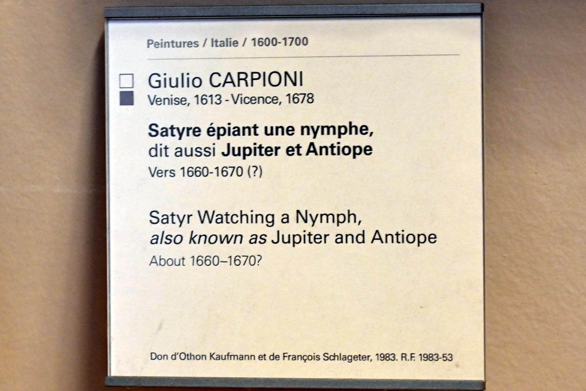 Giulio Carpioni (1659–1665), Satyr beobachtet eine Nymphe (Jupiter und Antiope), Paris, Musée du Louvre, Saal 728, um 1660–1670, Bild 2/2