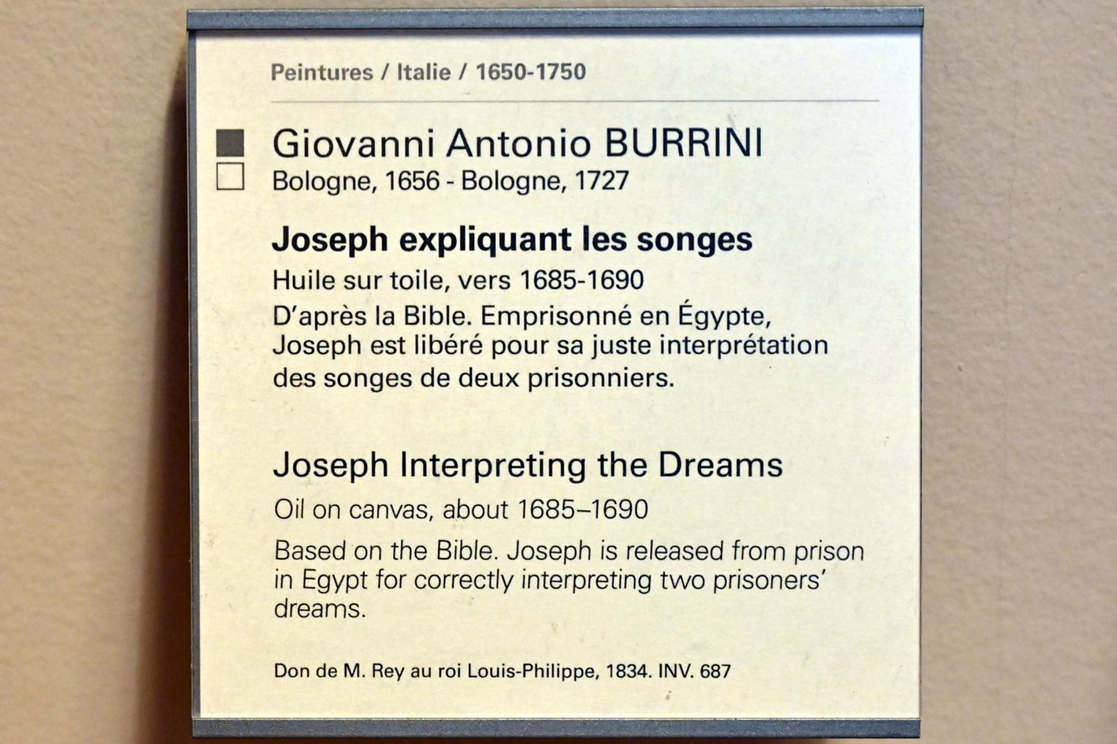 Giovanni Antonio Burrini (1679–1700), Joseph deutet die Träume, Paris, Musée du Louvre, Saal 728, um 1685–1690, Bild 2/2