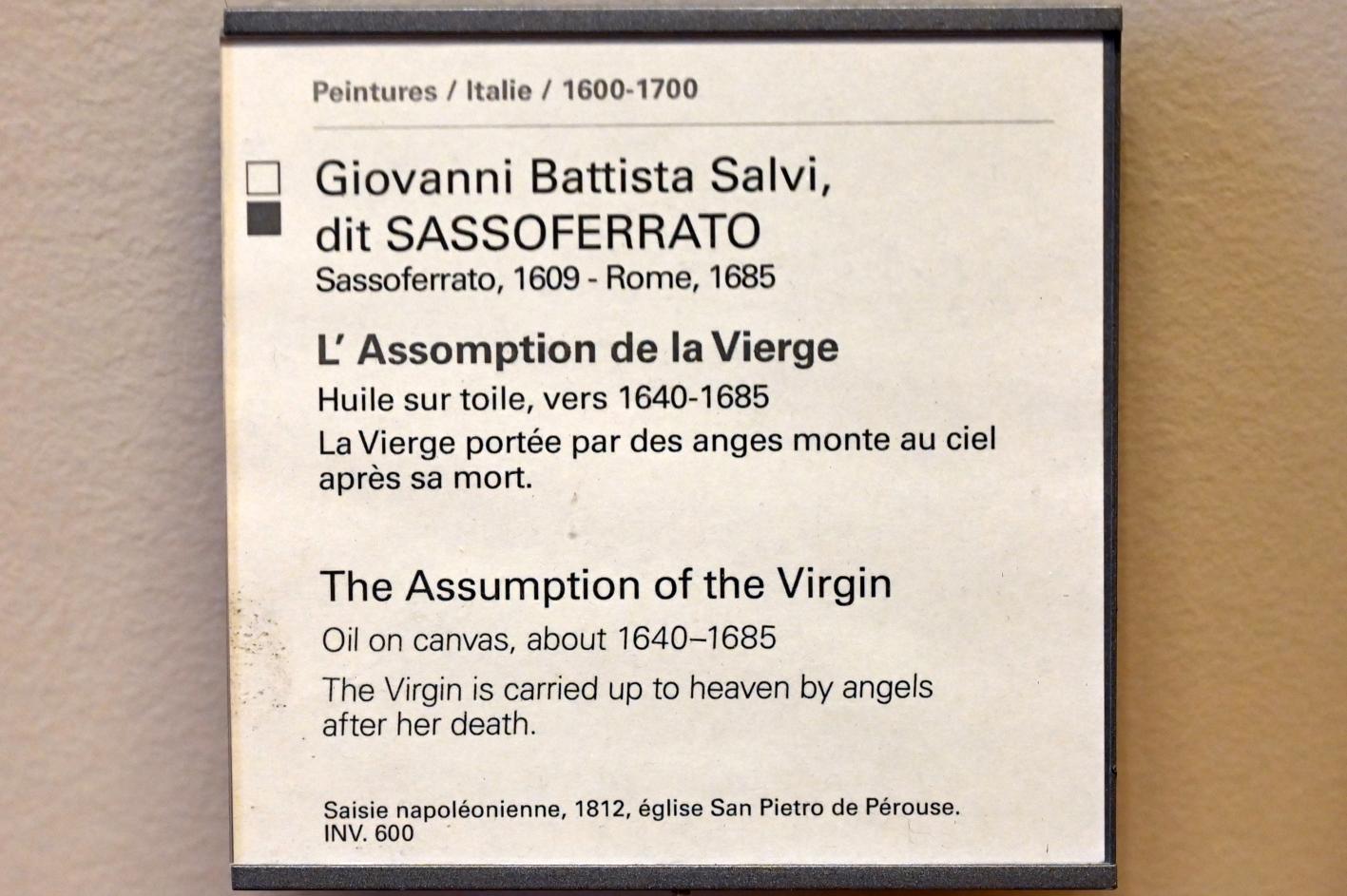 Giovanni Battista Salvi (Sassoferrato) (1638–1672), Mariä Himmelfahrt, Paris, Musée du Louvre, Saal 729, um 1640–1685, Bild 2/2