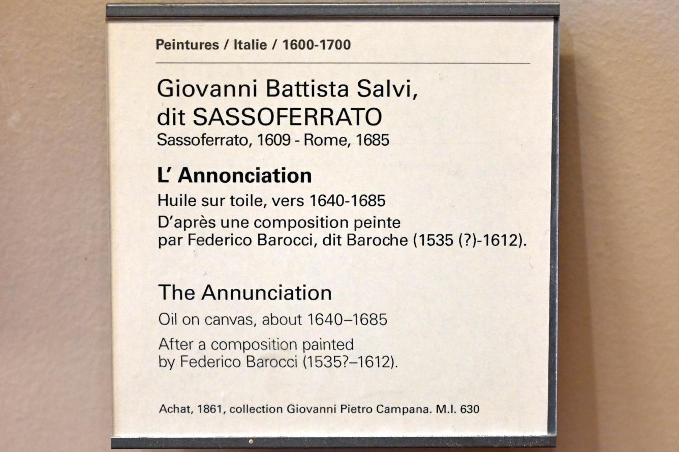 Giovanni Battista Salvi (Sassoferrato) (1638–1672), Mariä Verkündigung, Paris, Musée du Louvre, Saal 729, um 1640–1685, Bild 2/2