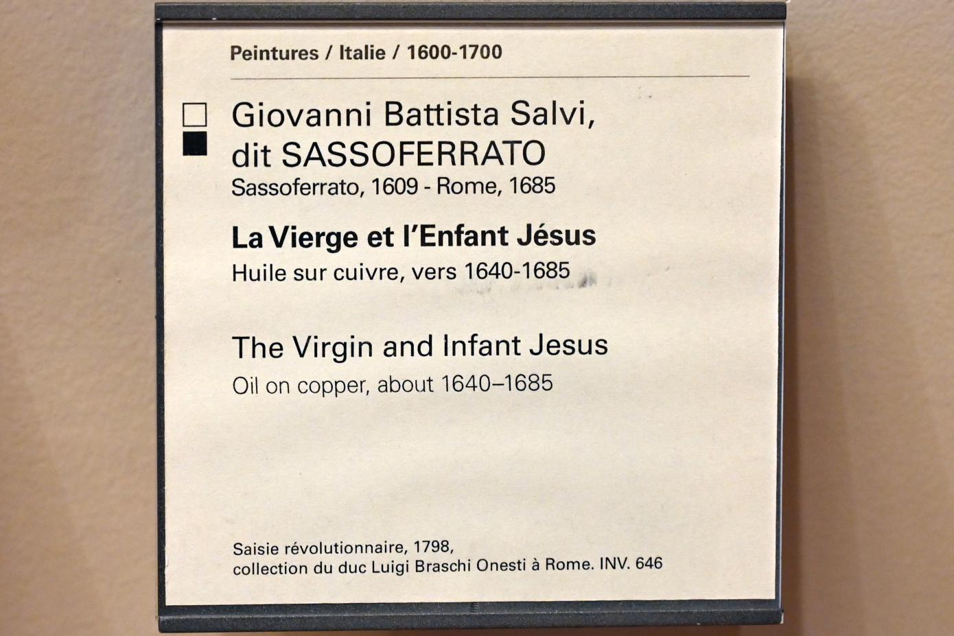 Giovanni Battista Salvi (Sassoferrato) (1638–1672), Maria mit Kind, Paris, Musée du Louvre, Saal 729, um 1640–1685, Bild 2/2
