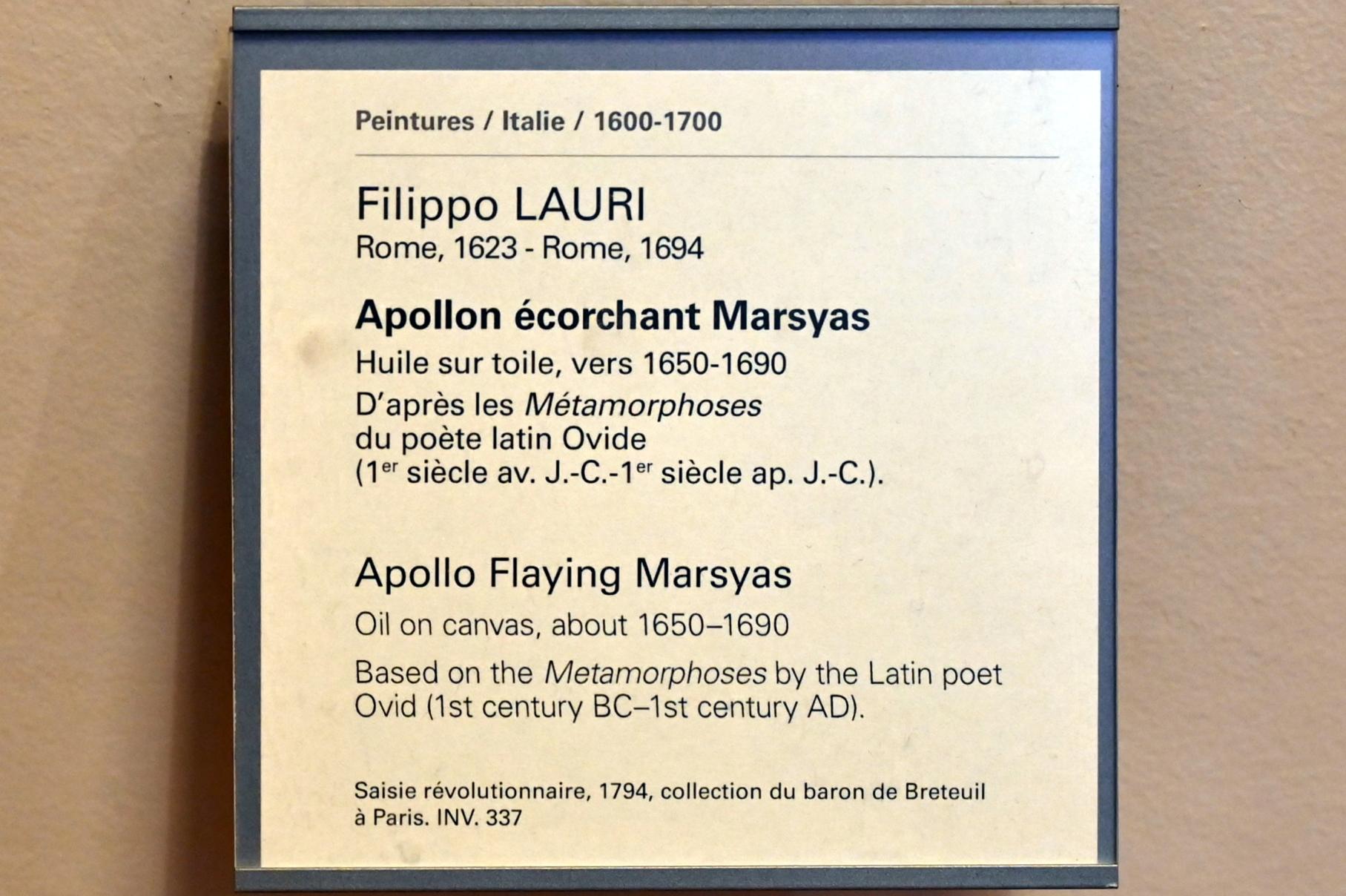 Filippo Lauri (1650–1671), Apollo enthäutet Marsyas, Paris, Musée du Louvre, Saal 729, um 1650–1690, Bild 2/2