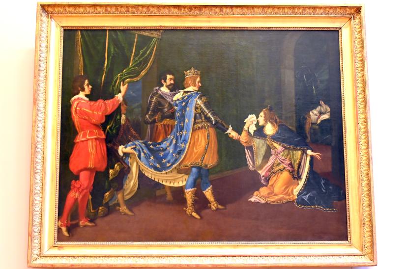Giovanni Biliverti (1615–1630), Isabella von Aragon fleht Karl VIII. im Namen ihres Vaters Alfons, König von Neapel, und ihres Mannes Giovanni Galeazzo Sforza, Herzog von Mailand, während der Eroberung des Königreichs Neapel durch die Franzosen im Jahr 1494 an, Paris, Musée du Louvre, Saal 729, um 1615–1625