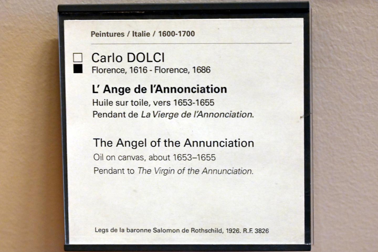 Carlo Dolci (1645–1665), Der Engel der Verkündigung, Paris, Musée du Louvre, Saal 729, um 1653–1655, Bild 2/2
